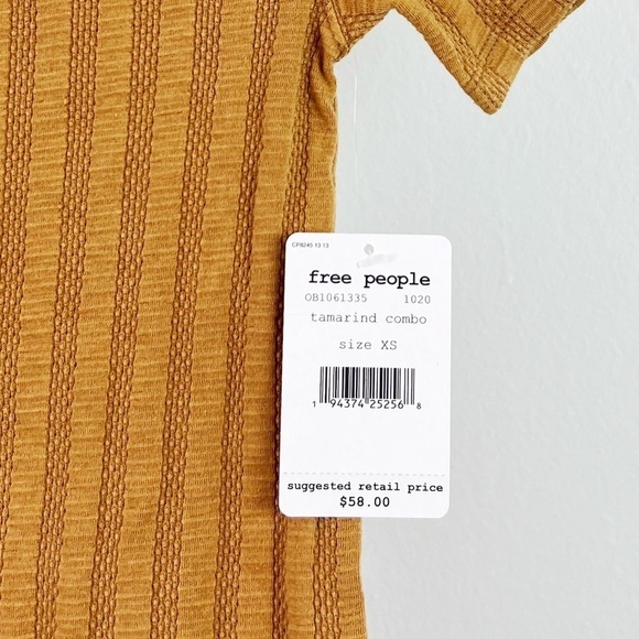 NWT Free People Escape Ribbed Tee in Tamarind Combo Gold - Picture 5 of 7